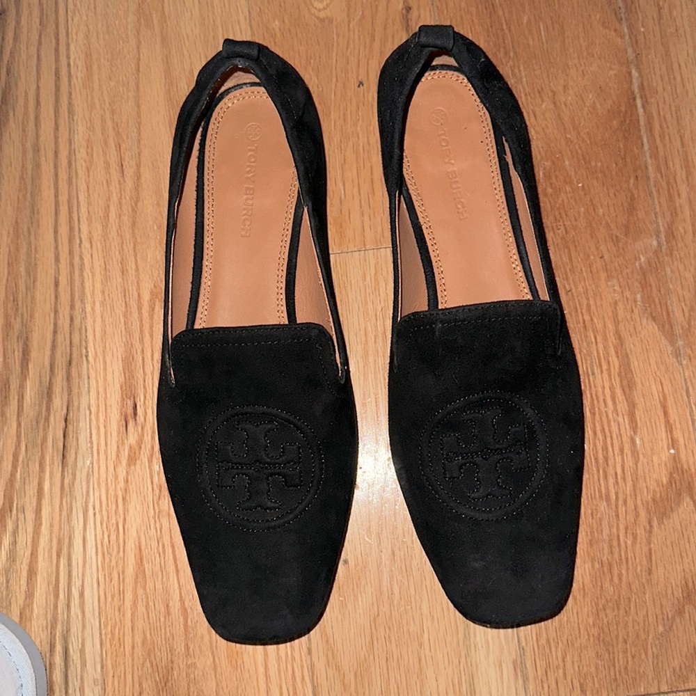 Tory Burch Black Suede Flats size 11. Like new